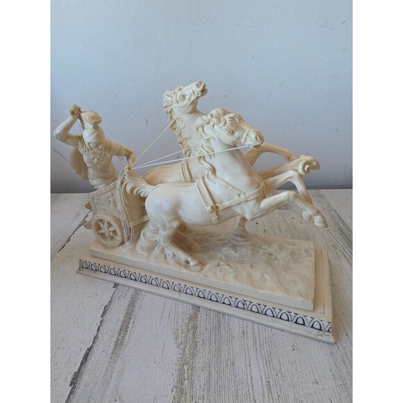 Vintage a santini alabaster roman warrior Chariot carriage Roman statue figurine - Picture 1 of 11